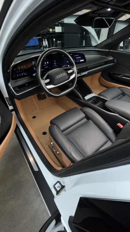 Lucid Air, leather interior with beige carpets detailing